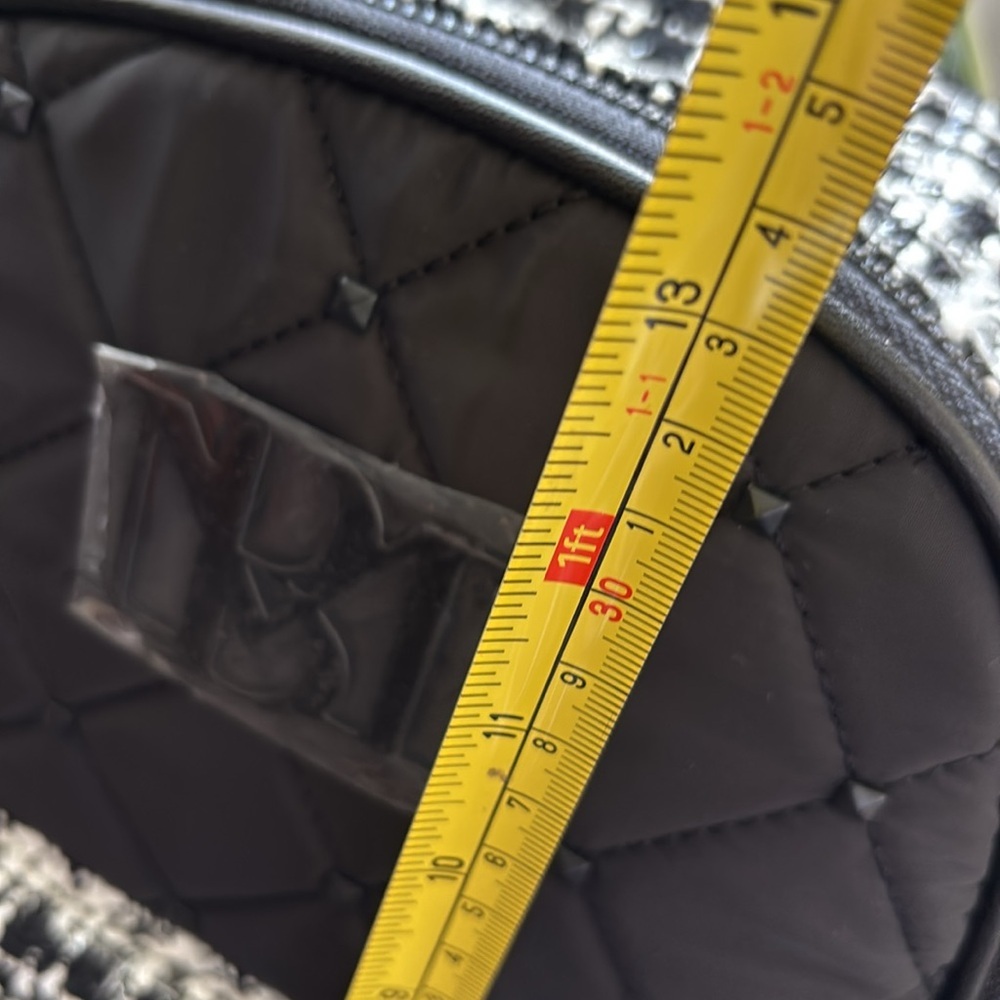 BADGLEY MISCHKA Big Diamond Quilted vegan Leather Nylon Backpack w/studs B&W - Picture 9 of 13